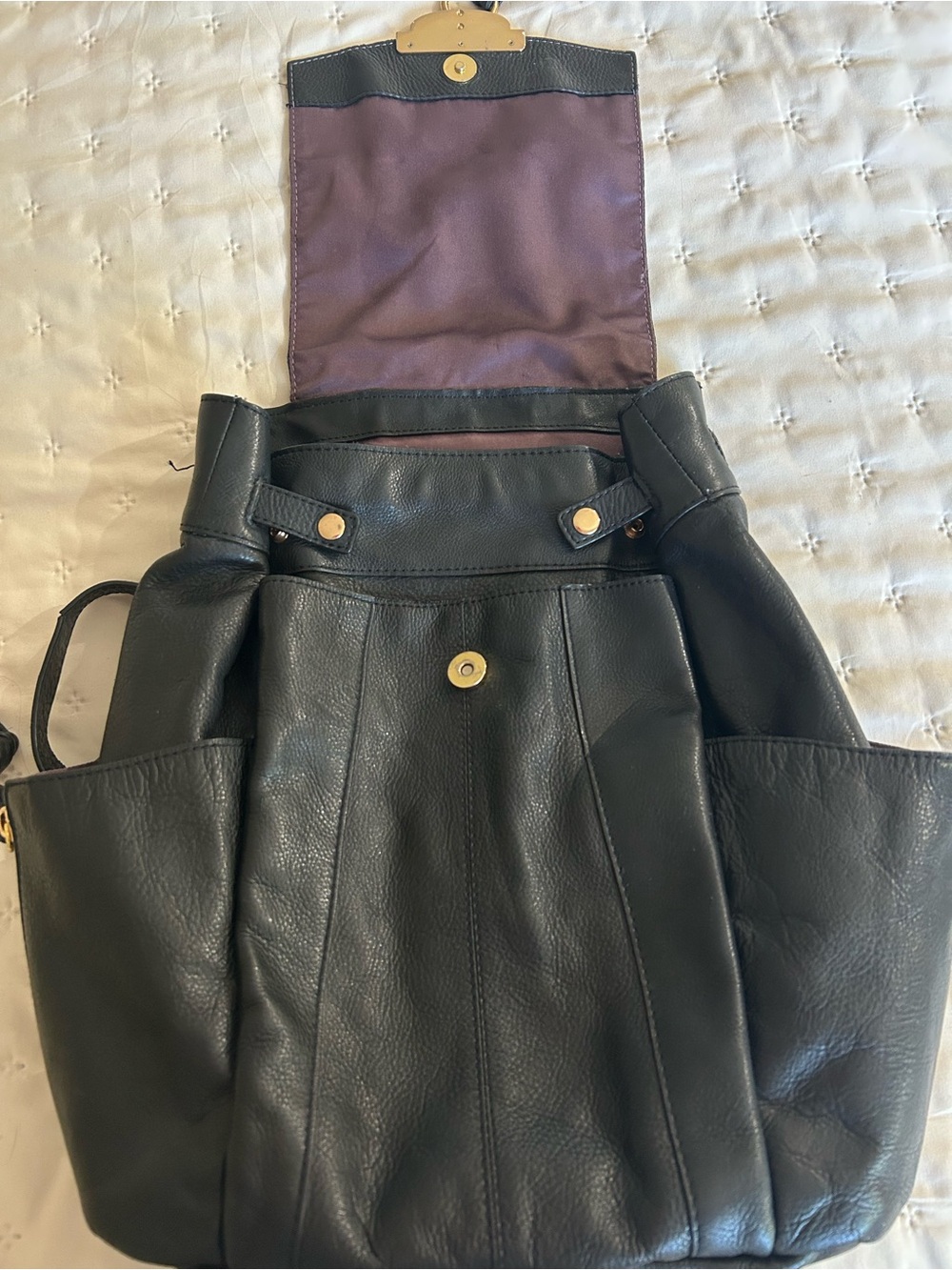 Kooba Black Pebble Leather Medium Sized Backpack with Gold Hardware - Picture 7 of 8